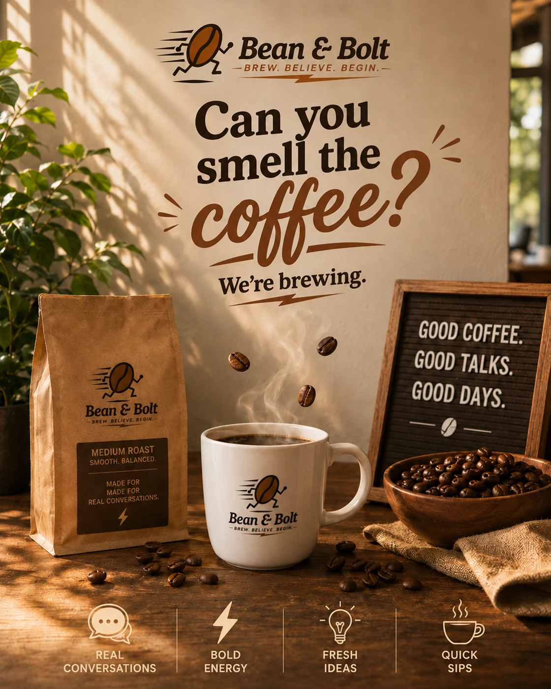 Bean and Bolt coffee brand campaign creative